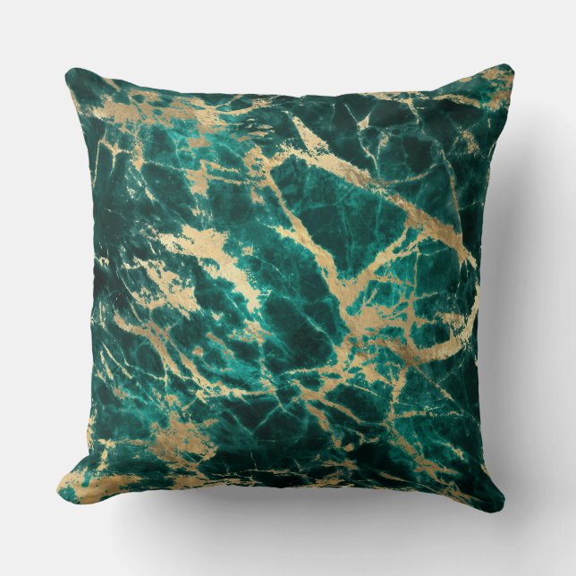 Modern Teal och Guld Marble Mönster Kudde (Framsida)