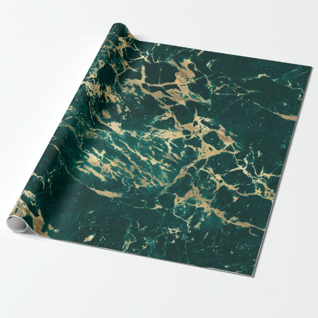 Modern Teal och Guld Marble Mönster Presentpapper (Utrullad)