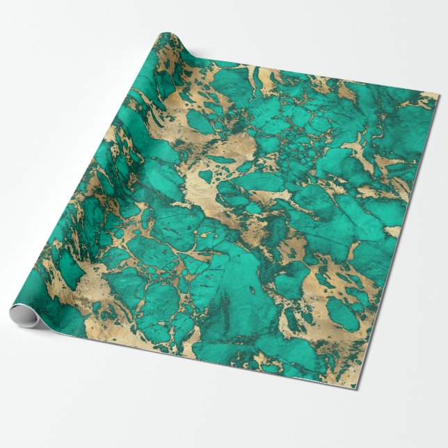 Modern Teal och Guld Marble Mönster Presentpapper (Utrullad)