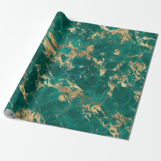 Modern Teal och Guld Marble Mönster Presentpapper (Utrullad)