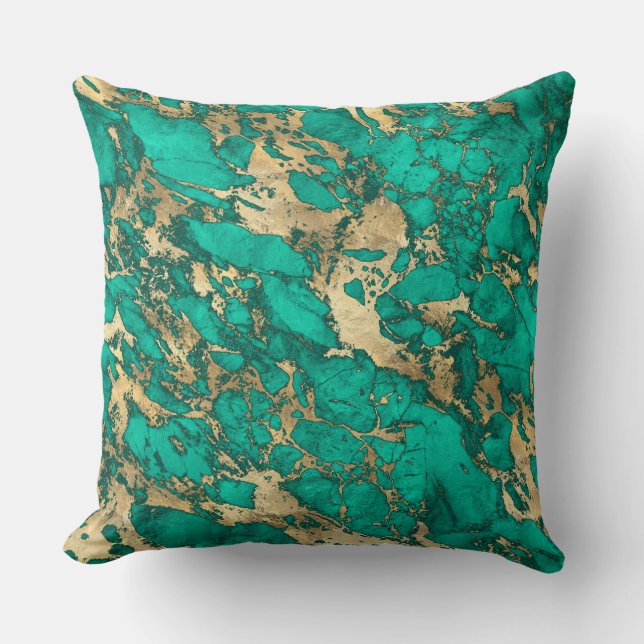 Modern teal och guldmarmorerat mönster kudde (Framsida)
