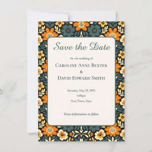 Modern teal- och orange blomsterdesign Spara datum