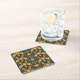 Modern teal och orange blomsterdesign underlägg papper kvadrat