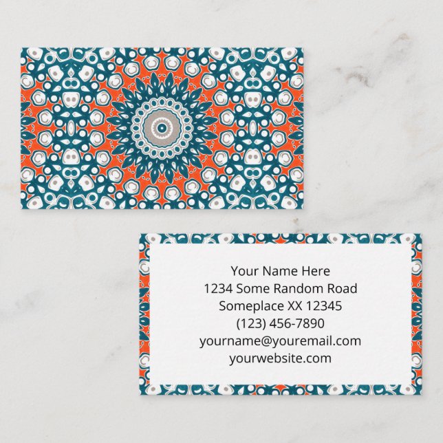 Modern Teal och Orange Mandala Mönster Visitkort (Fram/baksida)