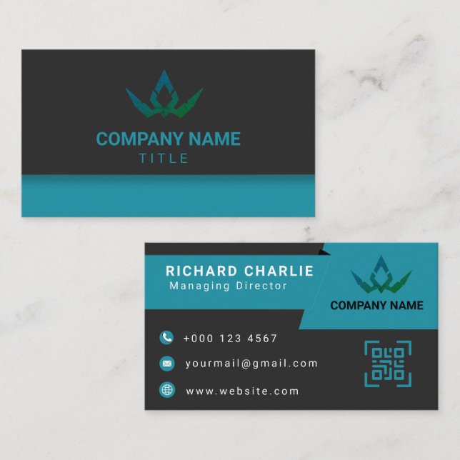 Modern teal och svart digital marknadsföring QR-ko Visitkort (Fram/baksida)