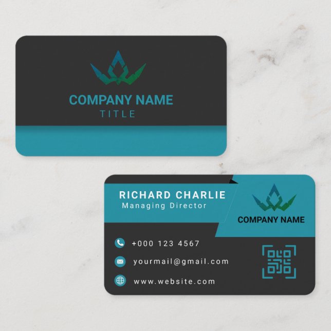 Modern teal och svart digital marknadsföring QR-ko Visitkort (Fram/baksida)