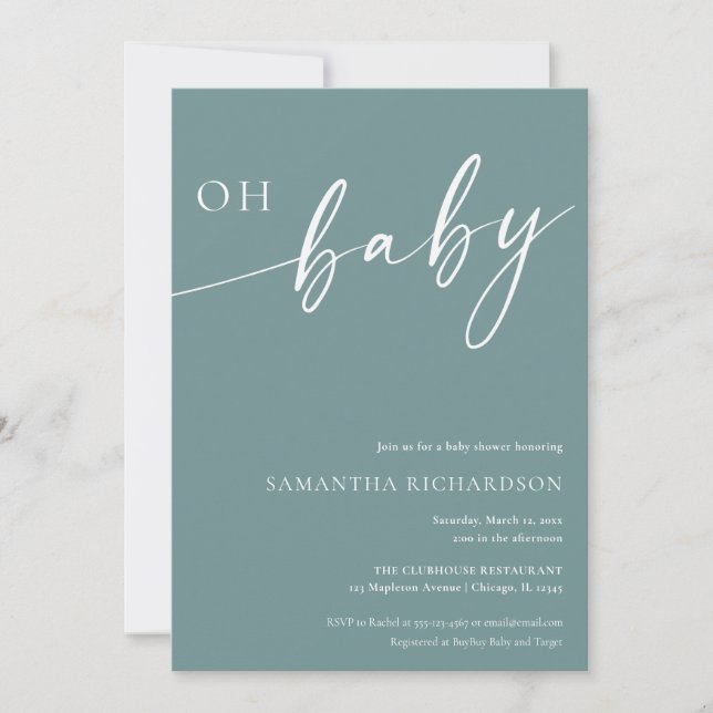 Modern teal Oh Baby könsneutrala dusch Inbjudningar (Framsida)