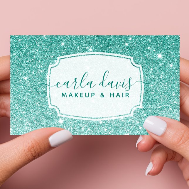Modern Teal Ombre Glitter Chic Sminkartist Visitkort (Skapare uppladdad)