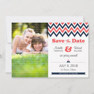 Modern Teal & Orange Chevron Foto Spara Datum Datumet