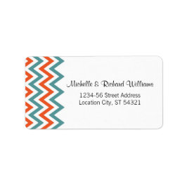 Modern Teal & Orange Chevron & Lovebird Bröllop Adressetikett