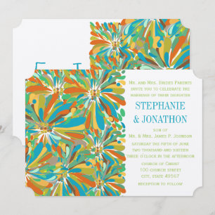 Modern Teal Orange Grönt Chrysanthemum Inbjudningar