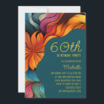 Modern Teal Orange Retro Psychedelic 60:e födelsed Inbjudningar<br><div class="desc">Gör 60-årsjubileum med den här livliga födelsedagsinbjudan med abstraktens blommigtar i varmt,  energiskt färg. Vågklippslayouten och den sofistikerade teckensnittskombinationen skapar en modern men snygg presentation för din milstolpe-händelse. Ett perfekt sätt att hedra ett liv fyllt av färg och själ.</div>
