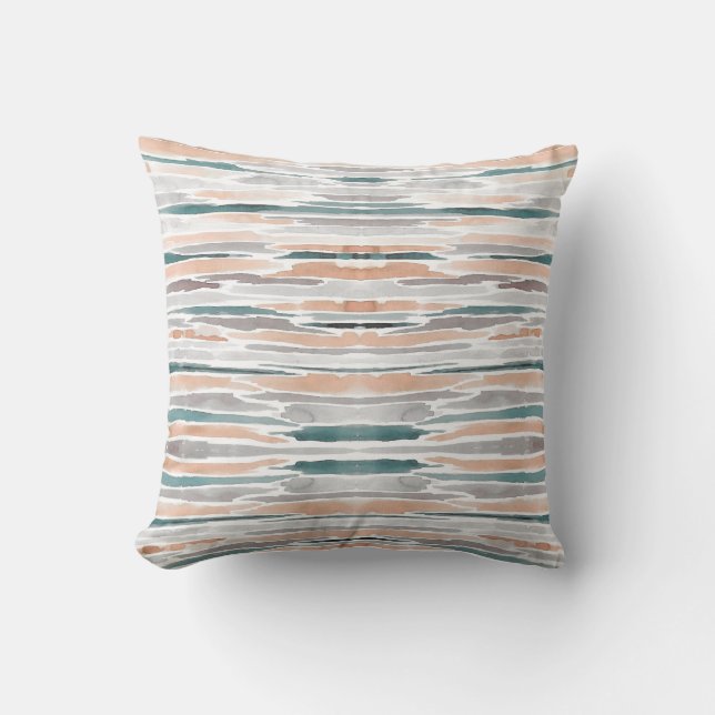 Modern Teal Peach Grått Watercolor Rand Mönster Kudde (Framsida)