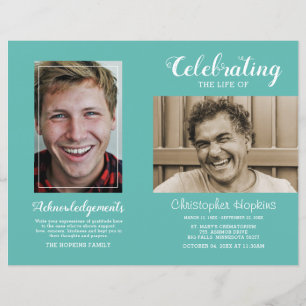 Modern Teal Photo Memorial-begravningsprogram