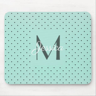 Modern Teal Polka Dot och Monogram Musmatta