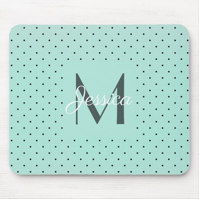 Modern Teal Polka Dot och Monogram Musmatta (Framsidan)