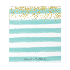 Modern Teal Rand Guld Confetti Personalize Anteckningsblock