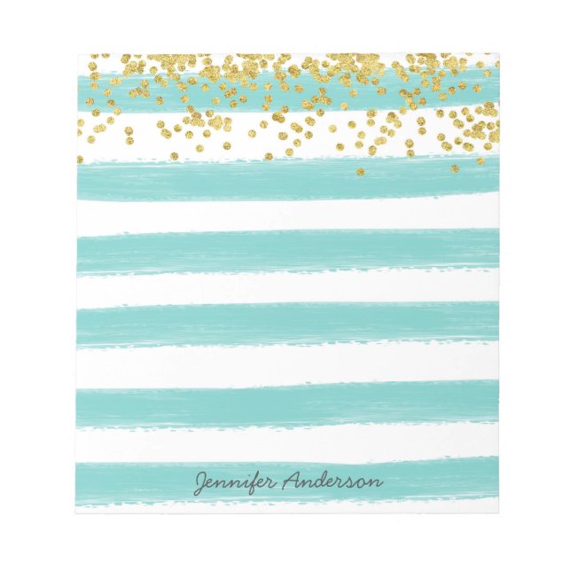 Modern Teal Rand Guld Confetti Personalize Anteckningsblock (Framsida)