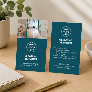 Modern Teal Rengöringstjänster Foto Logotyp Visitkort