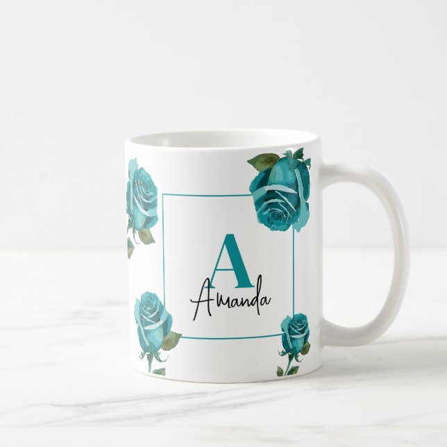 Modern Teal Ro Monogram Anpassningsbar Mamma Kaffemugg (Höger)
