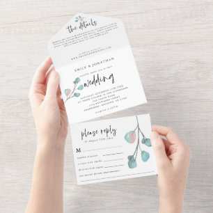 Modern Teal Rosa Pastel Eucalyptus Bröllop