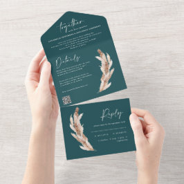 Modern teal rustius pampas bröllop QR-kod