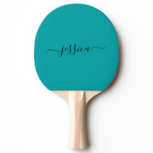 Modern teal script namn ping pong paddle