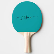 Modern teal script namn ping pong paddle