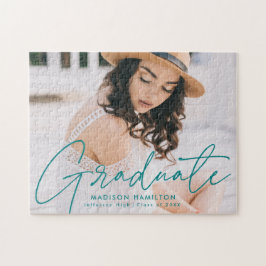 Modern Teal Script Photo Studenten Pussel