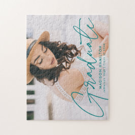 Modern Teal Script Photo Studenten Pussel