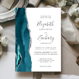 Modern Teal Silver Agat Bröllopsinbjudan Inbjudningar