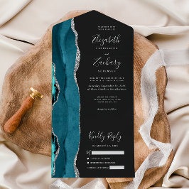 Modern Teal Silver Agat Mörk Bröllop