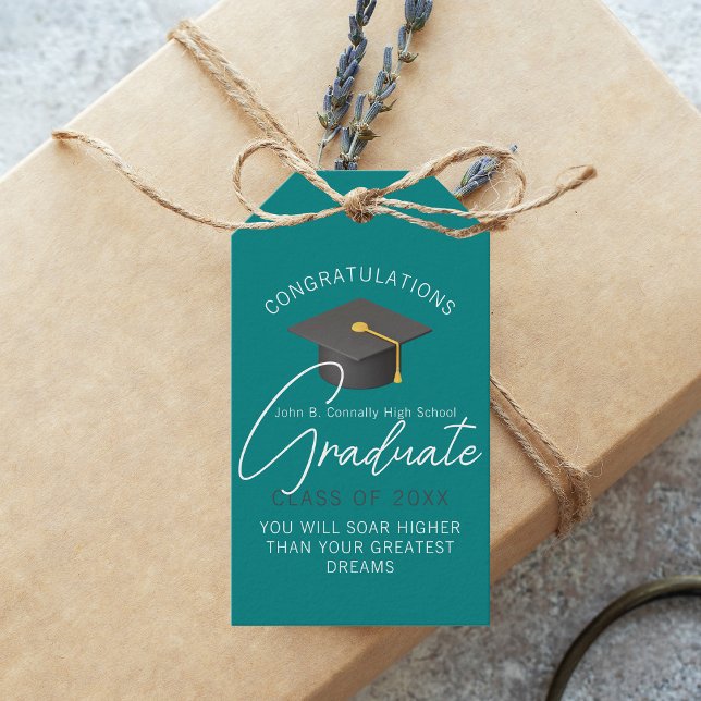 Modern Teal Student Anpassningsbar Studentfest Presentetikett (Skapare uppladdad)