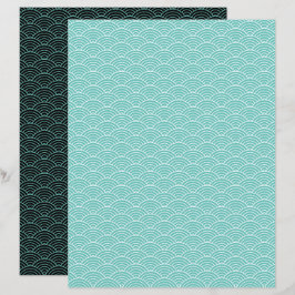 Modern Teal Svart Japansk Våg Scrapbookpapper