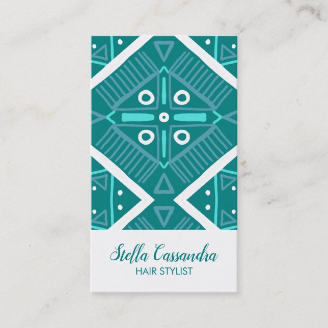 Modern Teal Tile Boho Geometric Mönster Visitkort (Framsida)