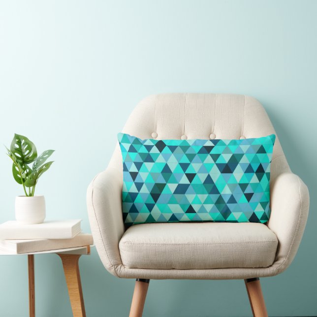 Modern Teal Triangles Mönster Lumbarkudde (Stol)