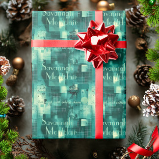 Modern Teal-typografi Abstrakt Geometriskt Mönster Presentpapper
