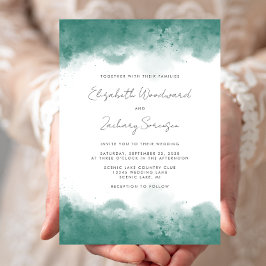 Modern Teal Vattenfärg Borders Bröllop Inbjudningar