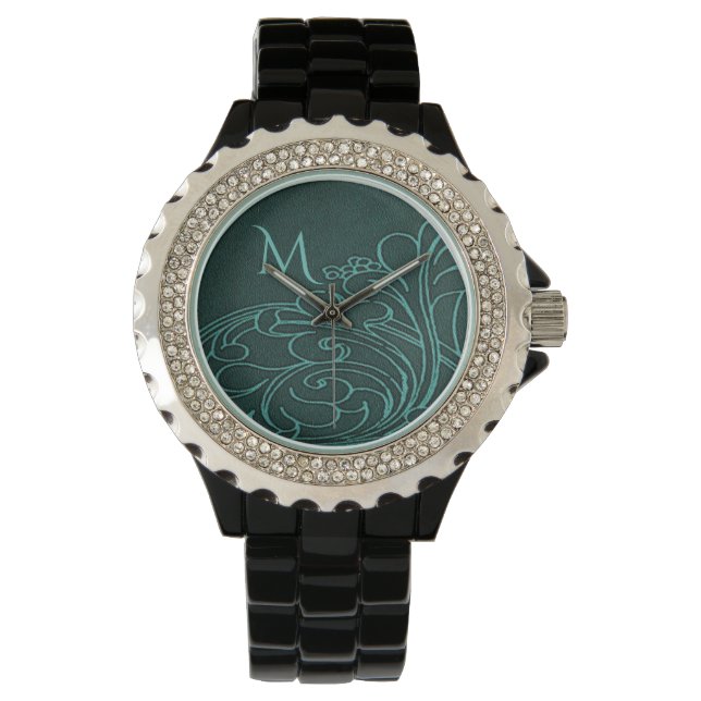 Modern Teal Virvel Elegant Monogram Armbandsur (Framsida)