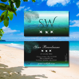 Modern Teal Watercolor Handflatan Löv Jewels Monog Visitkort