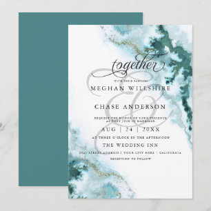 Modern Teal Watercolor Moss Agate BarefootBride™ Inbjudningar