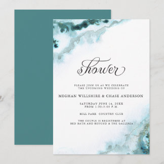 Modern Teal Watercolor Moss Agate BarefootBride™ Inbjudningar
