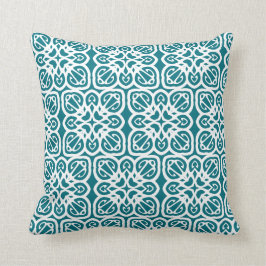 Modern Teal & White Abstrakt Mönster Kusten Kudde
