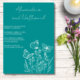 Modern Teal & White Butterfly Bröllop Inbjudningar