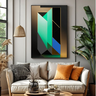 Modern Tealgrön Blå Guld Abstrakt Poster