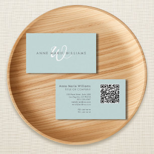 Modern Tealgrön Vit Skript Monogram QR-kod Visitkort