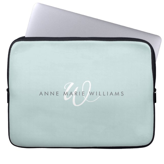 Modern Tealgrön Vit Skriptmonogram Laptop Fodral (Framsidan)