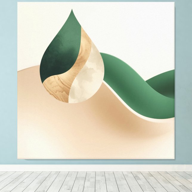 Modern Teardrop Wave Abstract Beige and Green  Canvastryck (Insitu (trägolv))