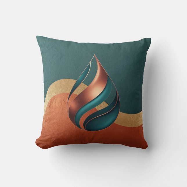 Modern Teardrop Wave Teal Copper Gold Kudde (Framsida)