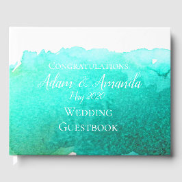 Modern teaterblått vattenfärgsverk bröllop gästböcker